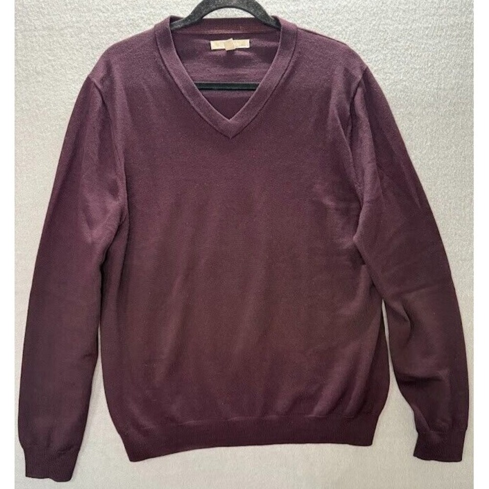 Nordstrom‎ Men Sweater Size Large Purple 100%  Merino Wool V Neck  Pullover